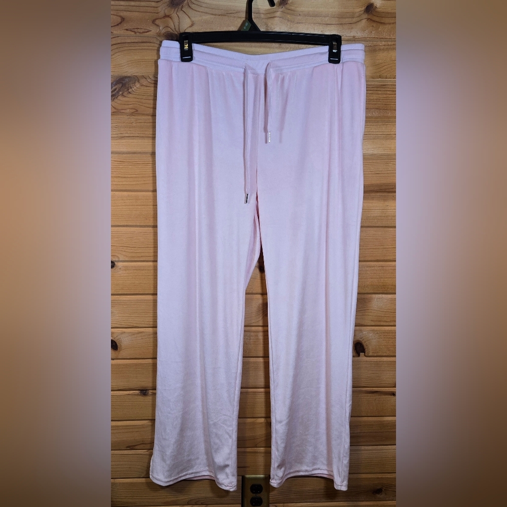 Juicy Couture Lounge Pajama Pants Velour Plush Logo Rhinestones Womens XL Pink
